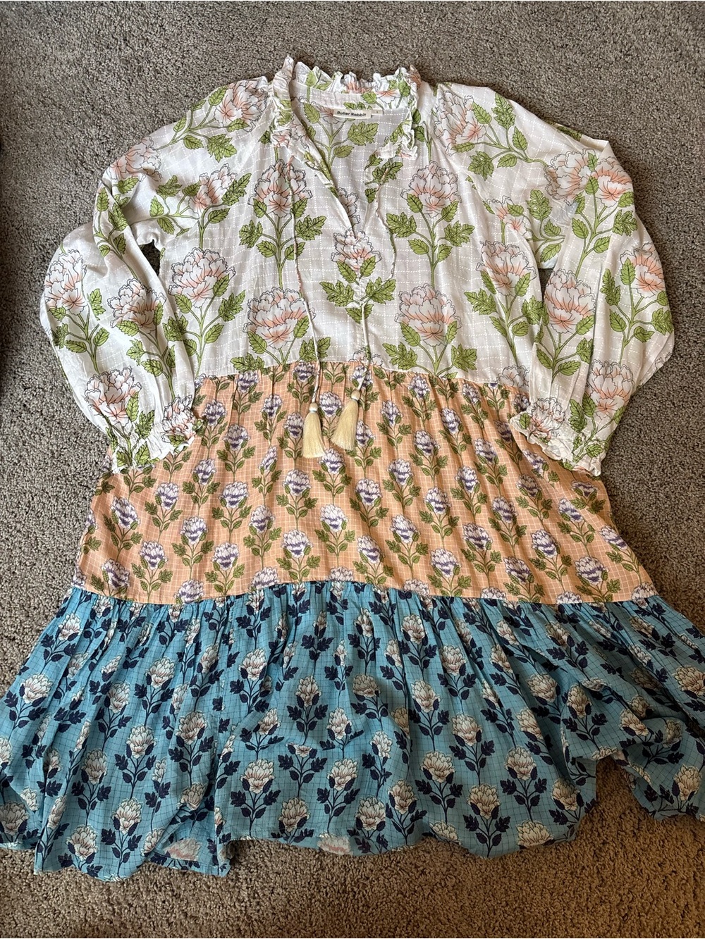 Roller Rabbit Floral Blouse - White, Green & Peach
